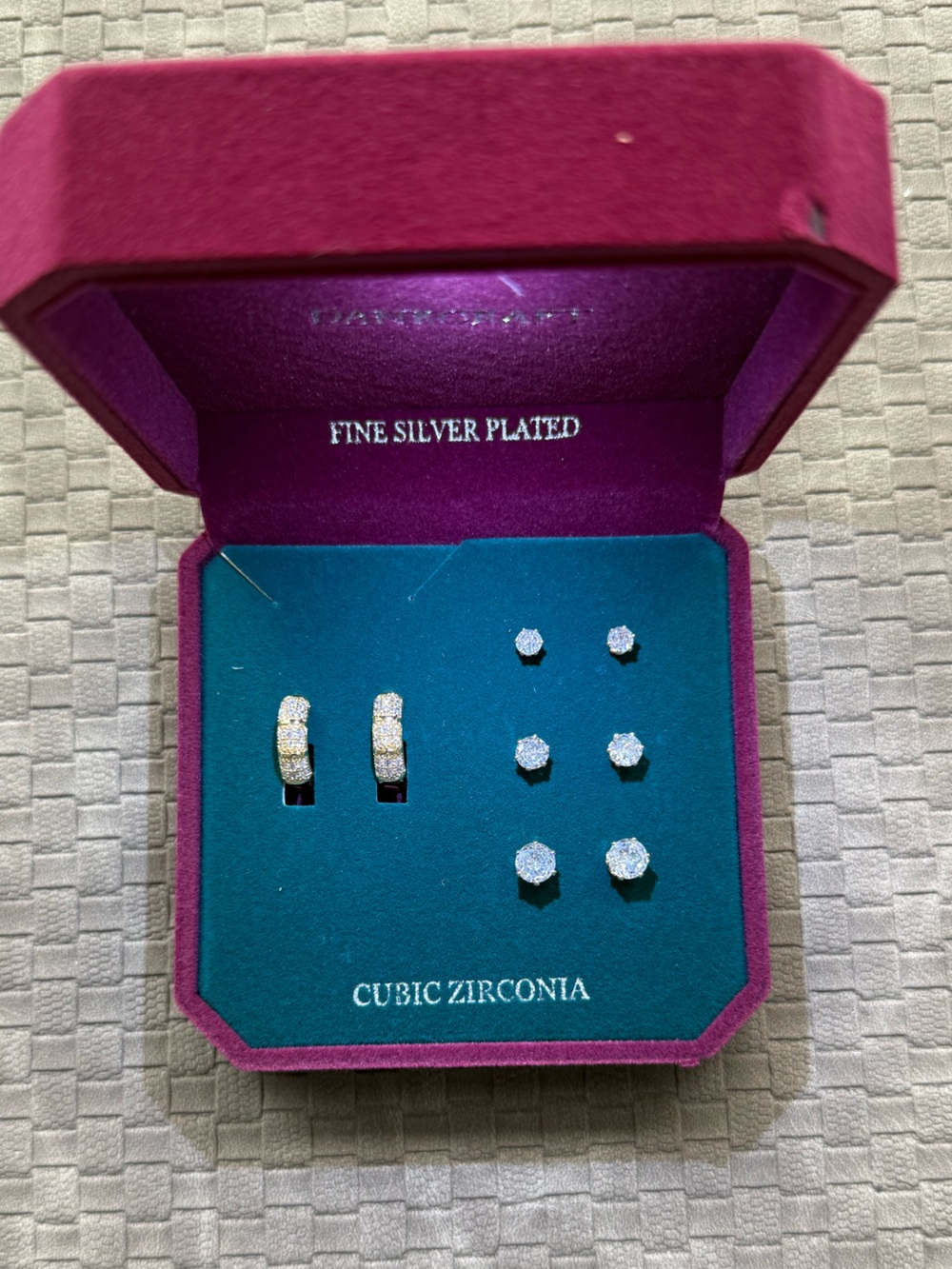 Fine Silver-Plated Cubic Zirconia Women’s Earring Set hoops studs gold tone NEW